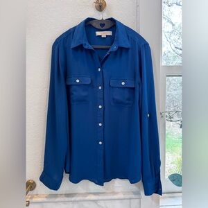 LOFT Blue Button Front Blouse Size Small Classic Utility Shirt